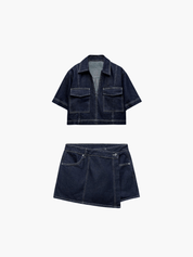Combinaison Denim Femme ASHLEY – Top & Skort En Jean Clair ou Foncé