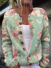 Cardigan femme en maille – Gilet à boutons & imprimé fleuri | Confort & élégance