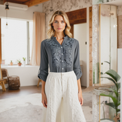 Blouse longue femme Elara – Élégante & tendance avec manches bouffantes