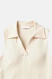 Top Bella femme sans manches slim fit col polo – coton élégant