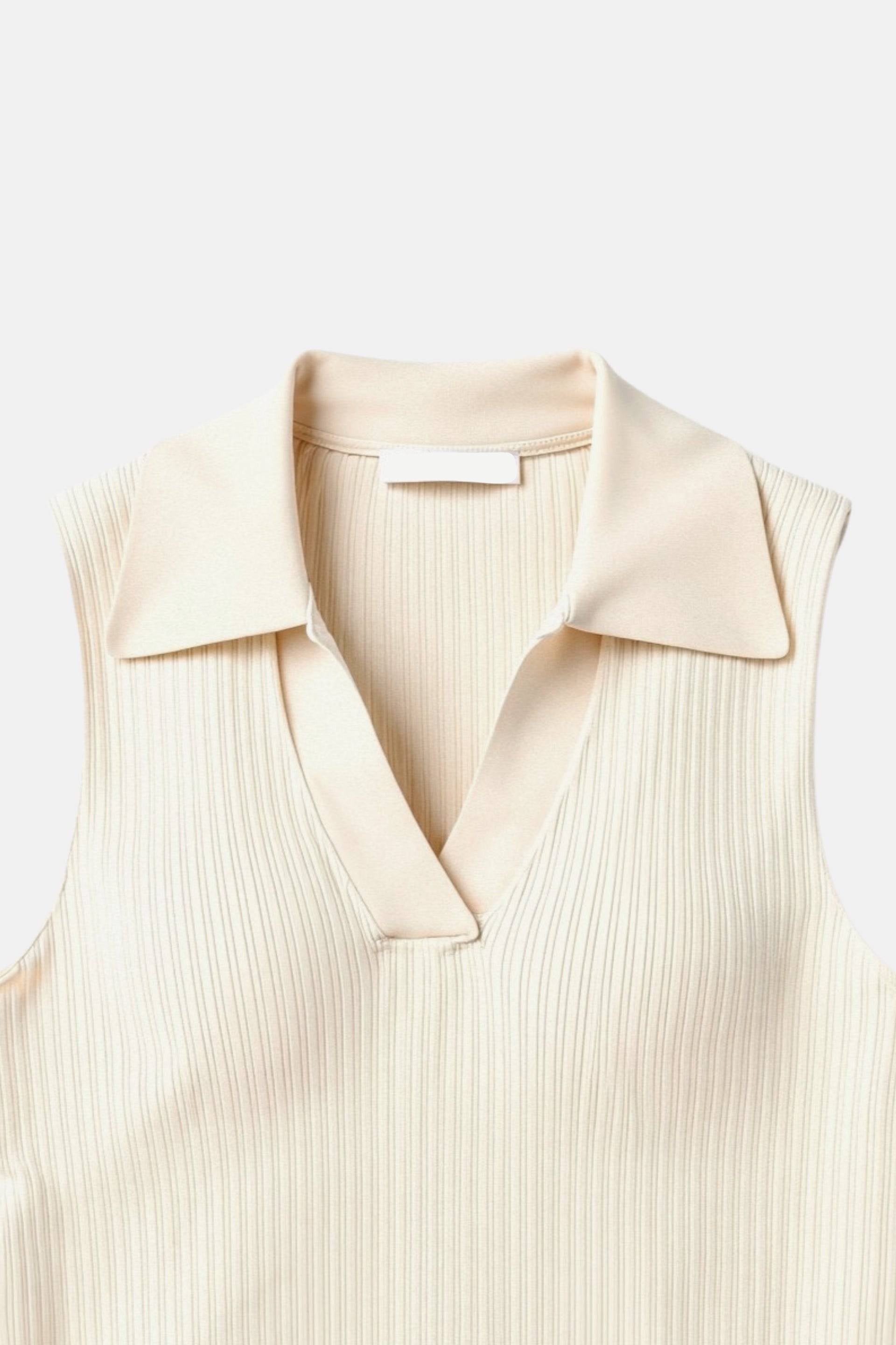Top Bella femme sans manches slim fit col polo – coton élégant