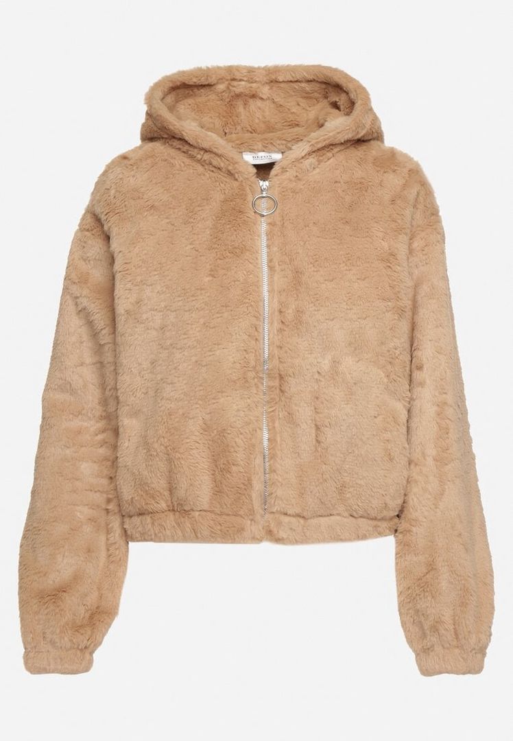 Veste teddy femme marron clair – douce, chaude avec capuche et zip