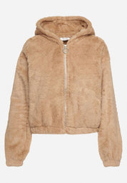 Veste teddy femme marron clair – douce, chaude avec capuche et zip