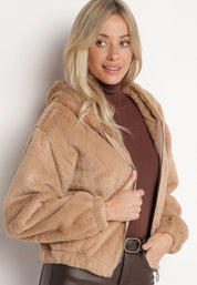 Veste teddy femme marron clair – douce, chaude avec capuche et zip