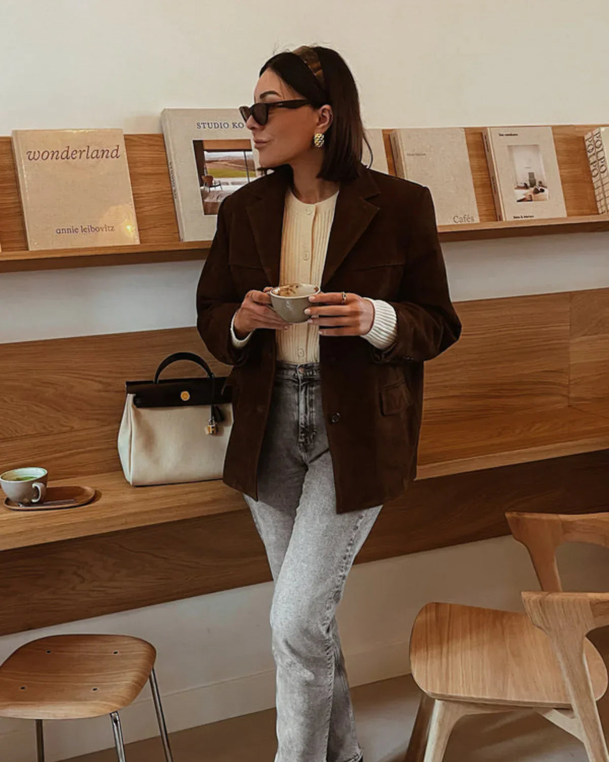 Blazer Suède Femme Marron – Coupe Oversize Tendance & Confort Stretch