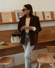 Blazer Suède Femme Marron – Coupe Oversize Tendance & Confort Stretch