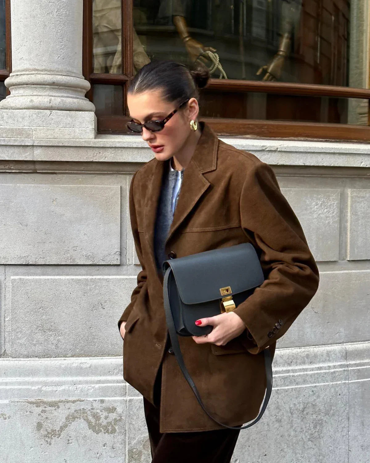 Blazer Suède Femme Marron – Coupe Oversize Tendance & Confort Stretch