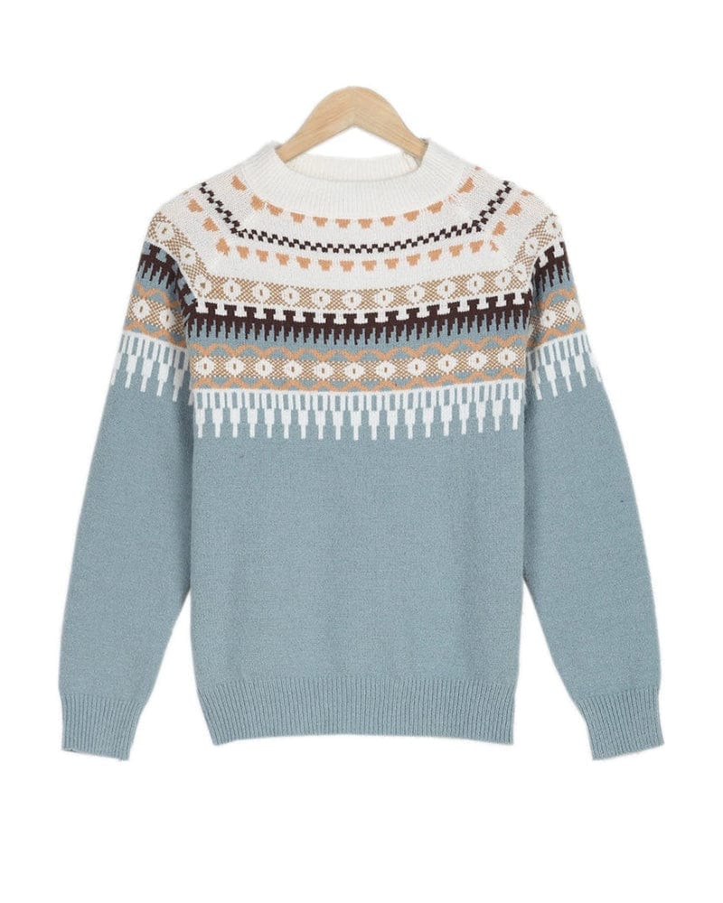 Pull femme jacquard Fair Isle – laine mélangée chaude & col rond