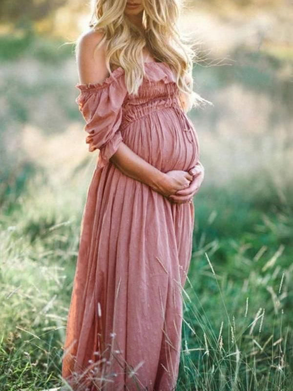 Robe de Grossesse ANNE-ELISE – Off-Shoulder Fluide & Coupe Mécoulante