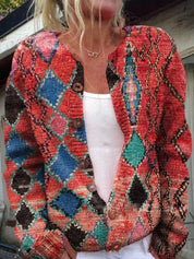 Cardigan femme en maille – Gilet à boutons & imprimé fleuri | Confort & élégance