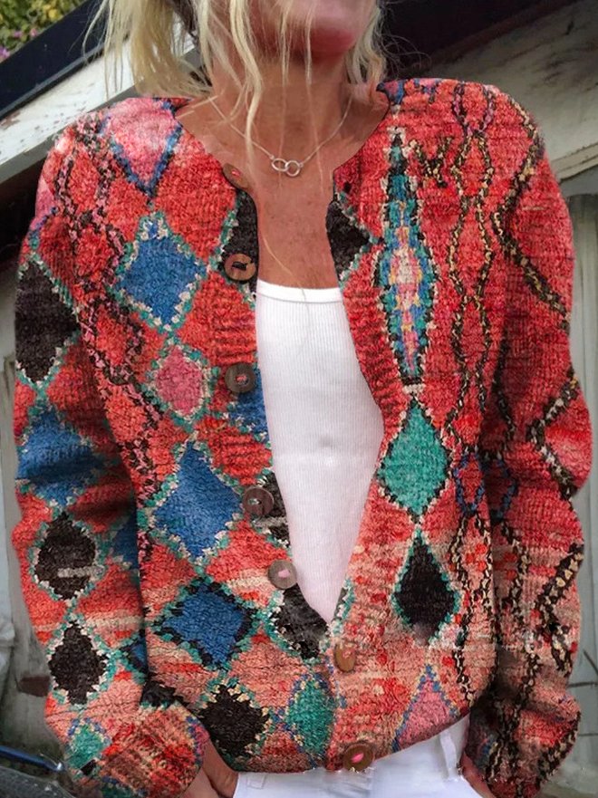 Cardigan femme en maille – Gilet à boutons & imprimé fleuri | Confort & élégance