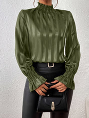 Blouse Noëlle femme – satin élégant à col froncé & manches longues