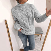 Pull femme torsadé col roulé – tricot épais, chaud & style automne hiver