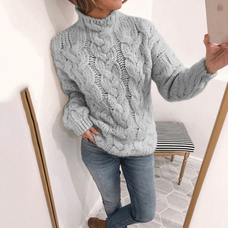 Pull femme torsadé col roulé – tricot épais, chaud & style automne hiver