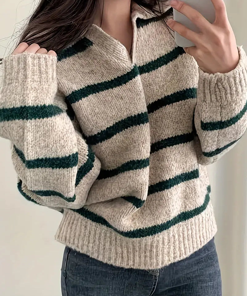 dames-sweater-v-hals-loose-knit-Donkergroen.jpg