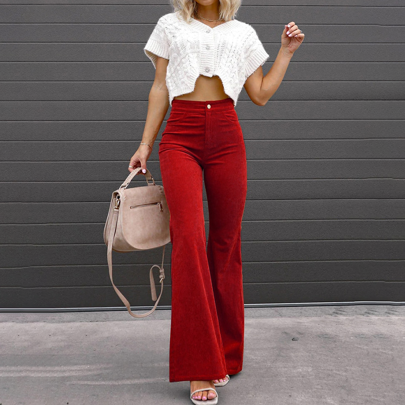 Ella | Pantalon flare taille haute pour femme – Côtelé stretch curvy