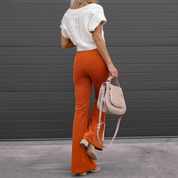 Ella | Pantalon flare taille haute pour femme – Côtelé stretch curvy