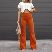 Ella | Pantalon flare taille haute pour femme – Côtelé stretch curvy