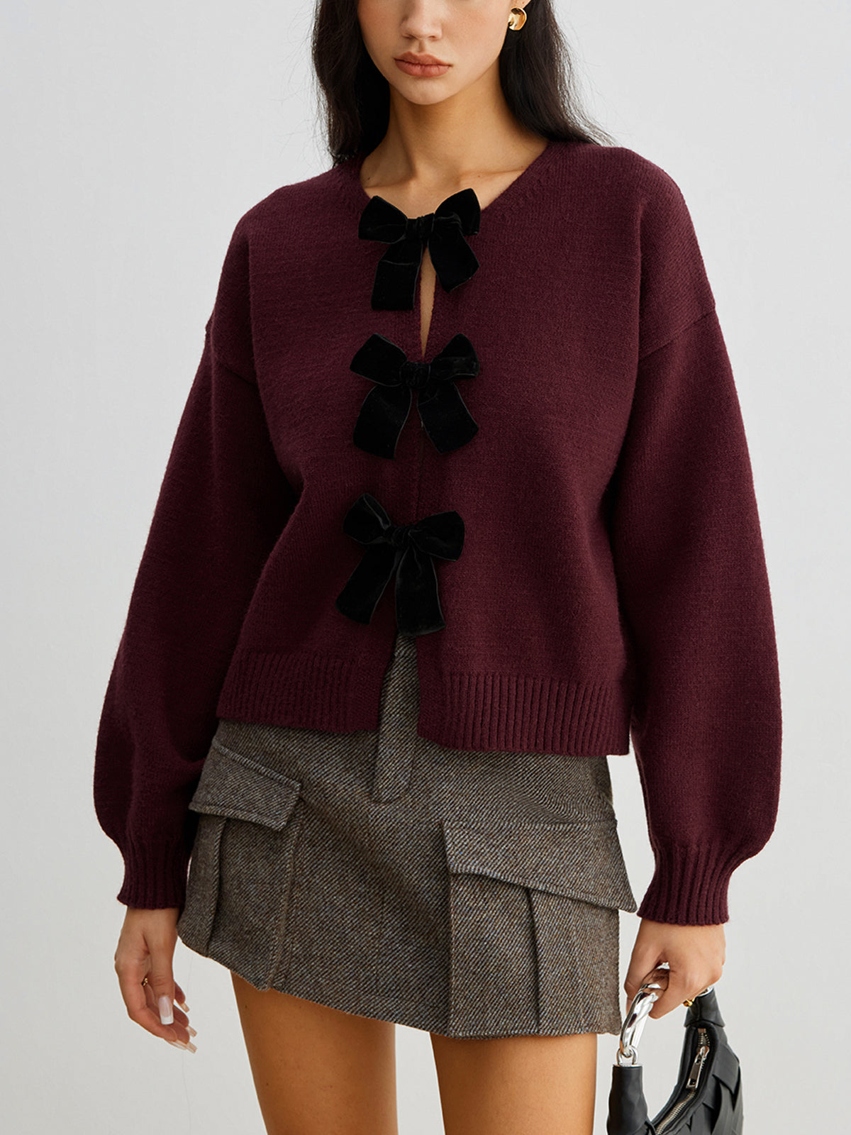 pull automne femme LUCILLE – maille douce, nœud velours & manches lanternes tendance