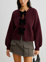pull automne femme LUCILLE – maille douce, nœud velours & manches lanternes tendance