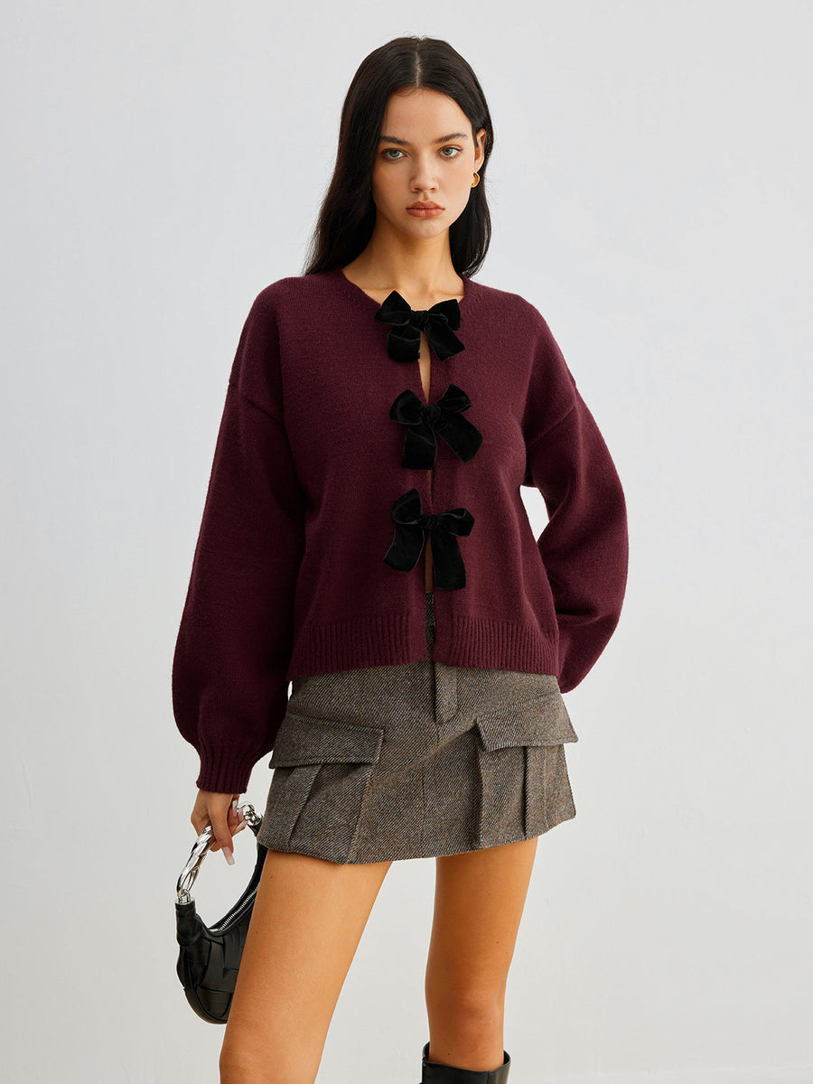 pull automne femme LUCILLE – maille douce, nœud velours & manches lanternes tendance