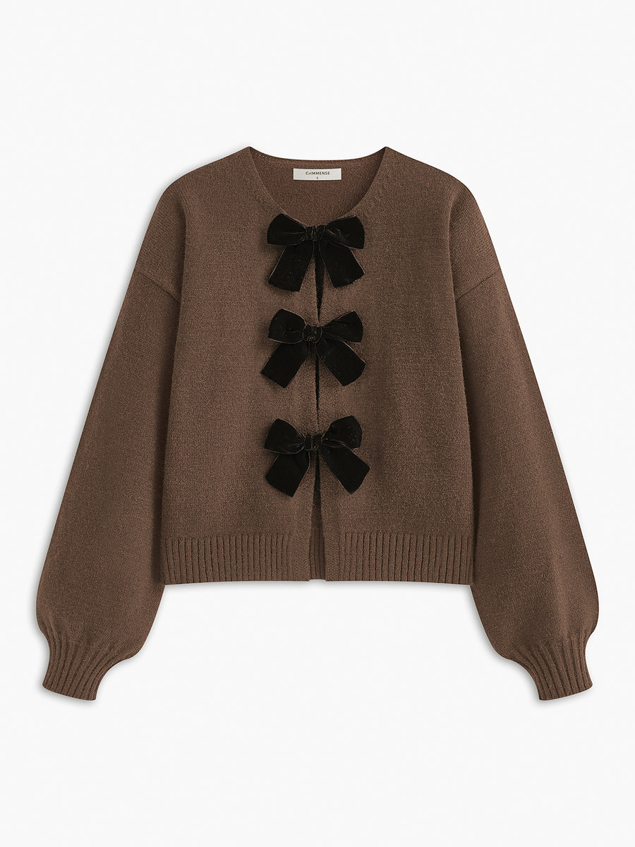 pull automne femme LUCILLE – maille douce, nœud velours & manches lanternes tendance