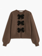 pull automne femme LUCILLE – maille douce, nœud velours & manches lanternes tendance