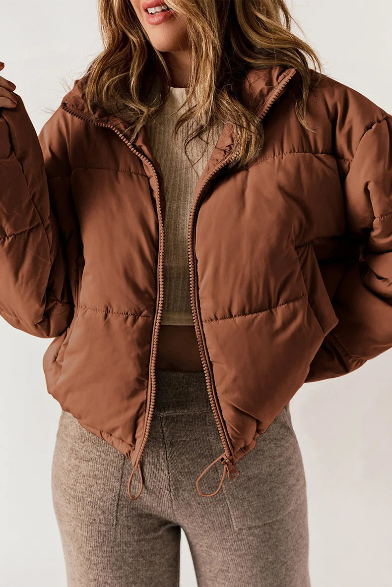 Kevia | Doudoune femme cropped – Puffer court tendance avec cordon taille