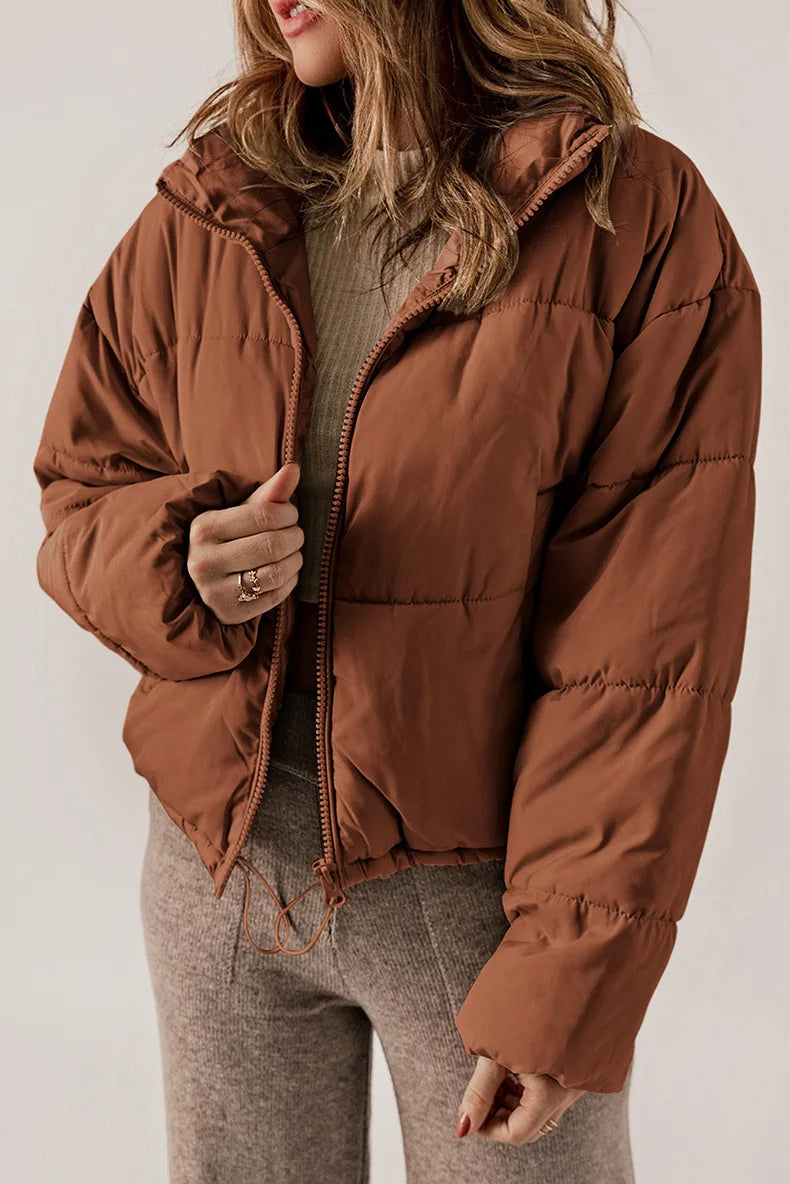 Kevia | Doudoune femme cropped – Puffer court tendance avec cordon taille