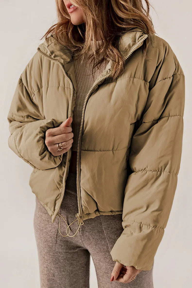 Kevia | Doudoune femme cropped – Puffer court tendance avec cordon taille