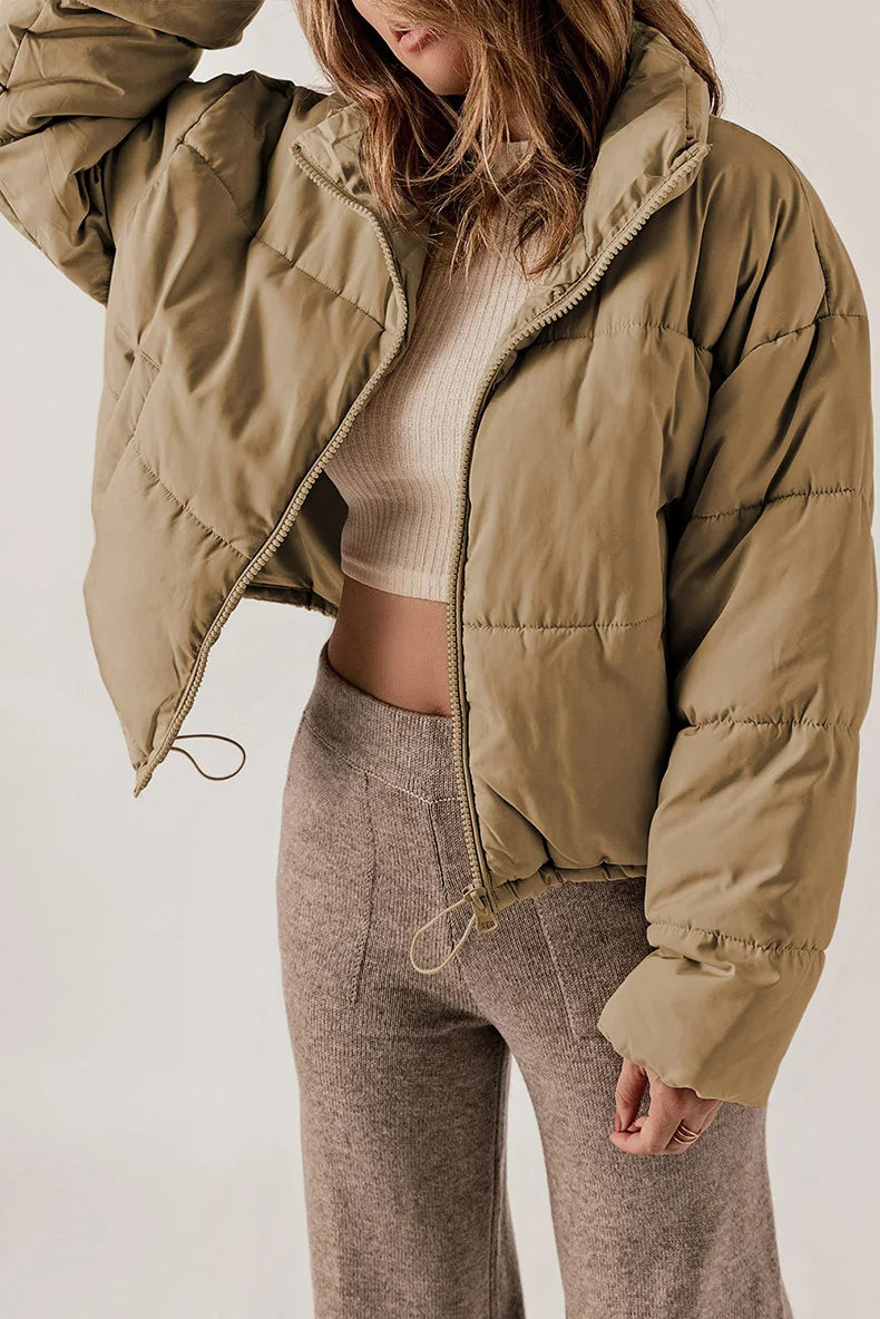 Kevia | Doudoune femme cropped – Puffer court tendance avec cordon taille