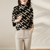 Sweatshirt femme en maille laine – Col chic & motif jacquard élégant