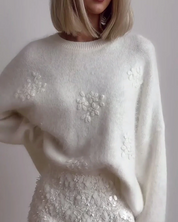 Sweatshirt oversize femme en laine – Motif jacquard fleuri chic & cosy