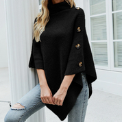 Poncho femme en maille laine – Coupe oversize, col montant & ourlet asymétrique