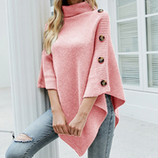 Poncho femme en maille laine – Coupe oversize, col montant & ourlet asymétrique