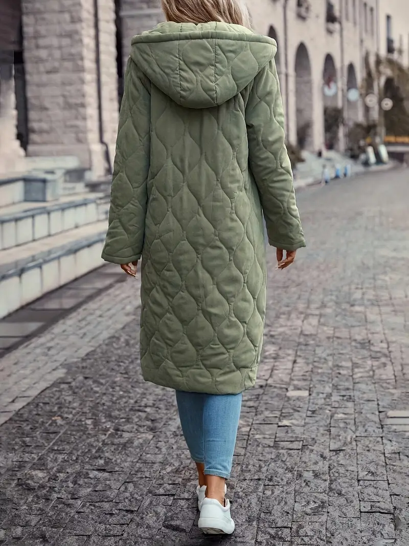 Manteau long matelassé femme avec capuche – Doudoune chaude coupe relax