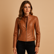 Veste en cuir femme Lotte – Élégance intemporelle avec zip et col chic