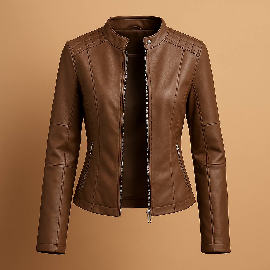 Veste en cuir femme Lotte – Élégance intemporelle avec zip et col chic
