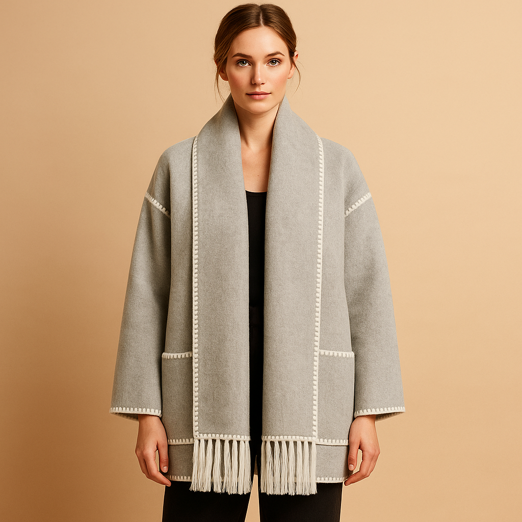 Manteau d’hiver femme Amara – Long élégant avec ceinture et écharpe assortie