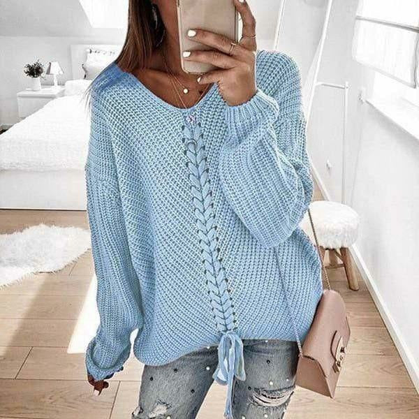 Pull femme ample en maille douce – Col V élégant & coupe décontractée
