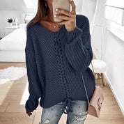 Pull femme ample en maille douce – Col V élégant & coupe décontractée