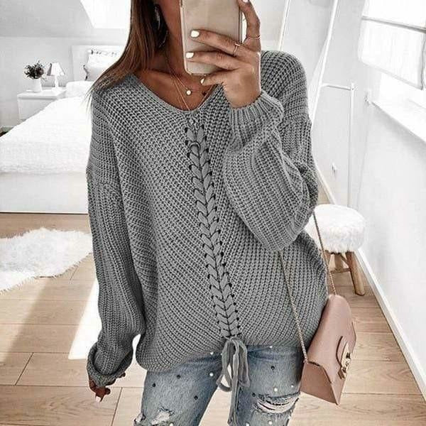 Pull femme ample en maille douce – Col V élégant & coupe décontractée