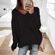 Pull femme ample en maille douce – Col V élégant & coupe décontractée