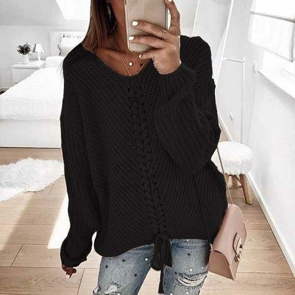 Pull femme ample en maille douce – Col V élégant & coupe décontractée