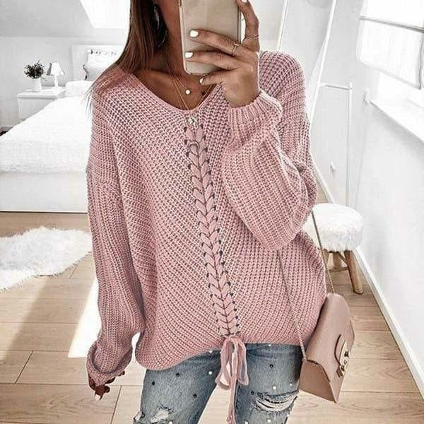 Pull femme ample en maille douce – Col V élégant & coupe décontractée