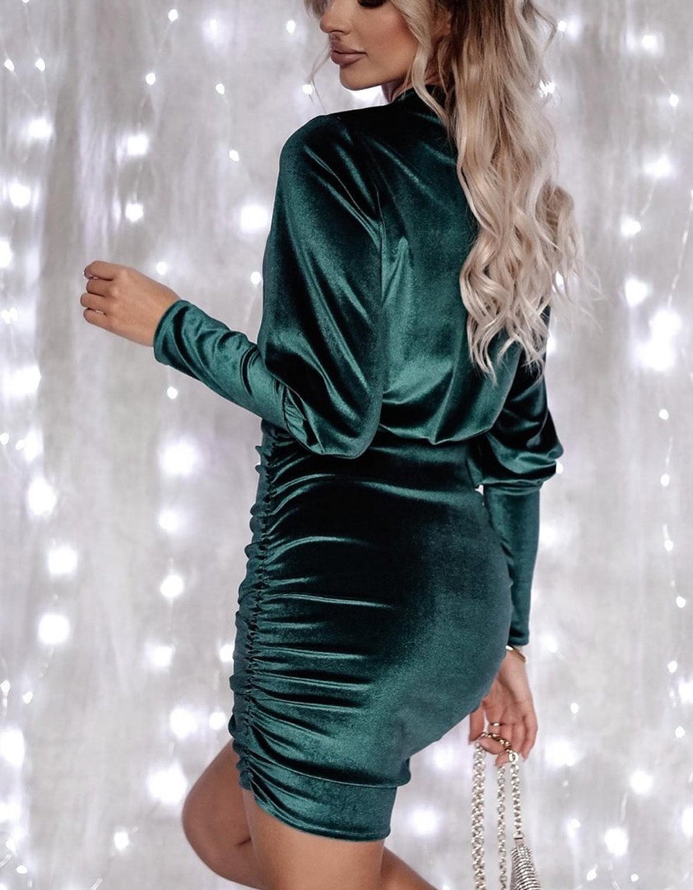 Robe mini en velours femme – Robe de soirée cintrée à manches longues & jupe plissée | Jules Jij