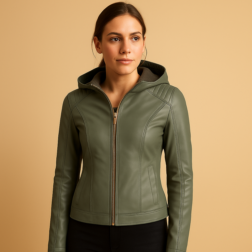 Veste femme en simili cuir avec capuche amovible – Jasmijn