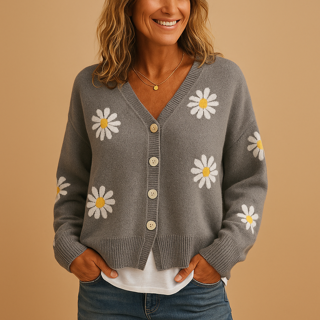 Marije | Gilet Femme en Maille avec Motif Floral – Élégant, Doux & Polyvalent