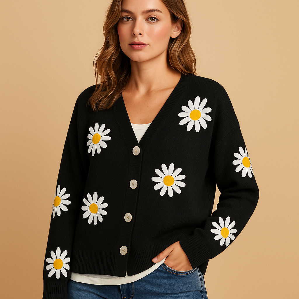 Marije | Gilet Femme en Maille avec Motif Floral – Élégant, Doux & Polyvalent