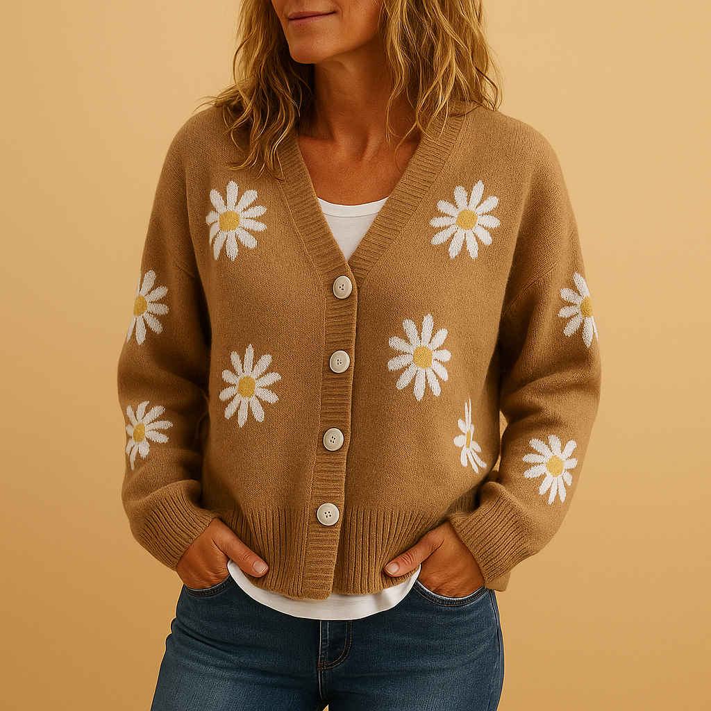 Marije | Gilet Femme en Maille avec Motif Floral – Élégant, Doux & Polyvalent